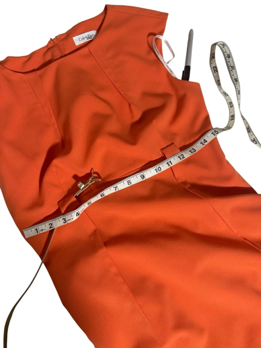 Calvin Klein Orange Midi Sheath Dress with Gold-Tone Belt - Picture 6 of 9